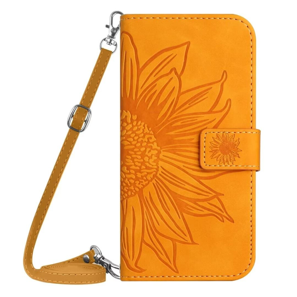 Case With Card Holder And Lanyard Sunflower Magnetic Back Flip Wallet Case For Women For Iphone 15 Pro Max Yellow 9382693033260