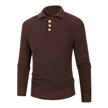 Business Pullover Men's Henley Button Long Sleeve Knit Jumper Polo Collar Cotton Lightweight Casual Shirt Chunky Knit Sweater Coffee