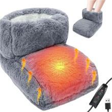 Heated Foot Warmer USB Powered Automatic Constant Temperature Plush Foot Heater Boots For Women And Men Grey