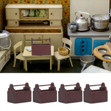 4 piezas de caja de herramientas para casa de muñecas, madera de pino, 4 x 2,5 x 3,5 cm