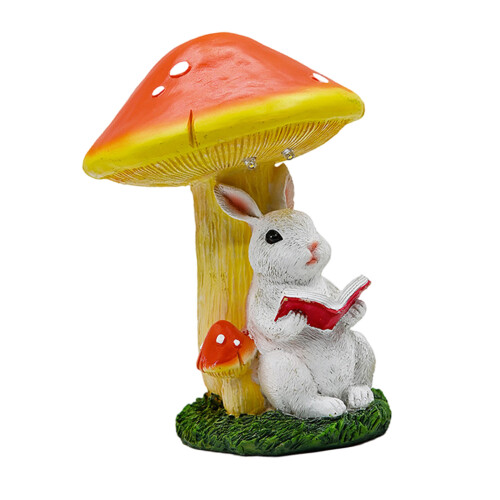 Decorative Mushroom Rabbit Statue with-White rabbit reading
