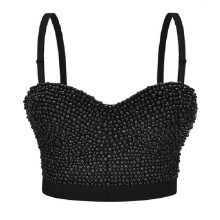 White Pearl Beads Push Up Bra Women's Corset Corset Sexy Cropped Tops Punk Rock Bar Nightclub Party ClothingBlackBXL