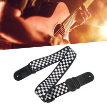 Electric Guitar Strap with Picks Pocket Black & White Plaid Adjustable Length