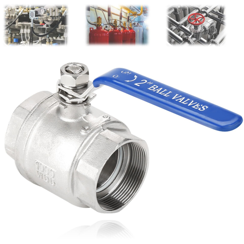 304 Stainless Steel Twopiece Full Port Female Thread Ball Valve 2' Dn50 1000 Wog,Lever Blue Handle, Small Volume And Light Weight, 9347817223095