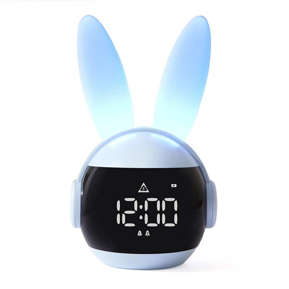 Rabbit Digital Alarm Clock Rechargeable Snooze Wakeup Night Lamp, Bunny Design, Bedside Clock For Bedroom Decor Light/Blue