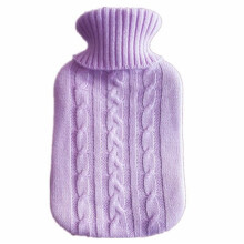 Hot Water Bottle Cover Large Knitted For Winter Warmth Light Purple Color Heat Preservation