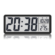 Digital Wall Clock with 12/24 Hr, Temperature, Charge Ports, Battery (black)