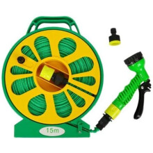 50FT Flat Garden Hose with 8Pattern Spray Nozzle – Expandable Water Hose for Yard, Lawn, Car Wash Outdoor Use – Compact Easy to Store (Yellow)