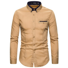 Men's Long Sleeve Business Shirt StandUp Collar EasyIron RegularFit Khaki XL Casual Work Shirt Wedding Shirt