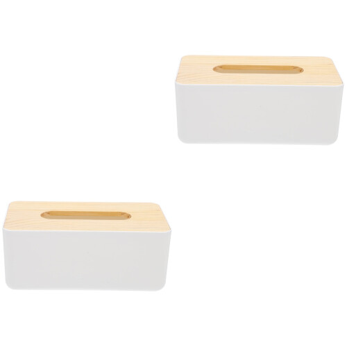 2St Simpele Witte Tissue Box Hout Plastic Voor Huis En Reis 2
