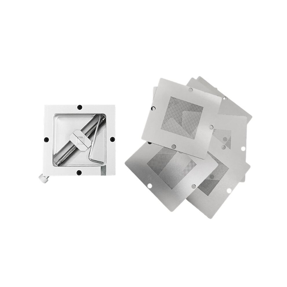 Silver Bga Reballing 90X90mm Reballing Station With 10 Universal Stencil For Chip Rework Repair Soldering Kit 4712545323358