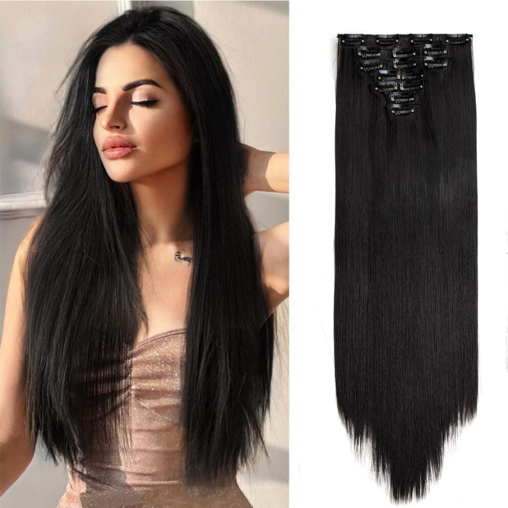 Clip In Hair Extensions Body Wave 22 Inches 7Pcs 150g Synthetic Hair Extensions SNatural Black Straight
