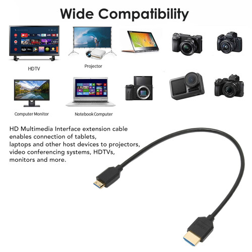 HD 8K Mini HDMI Extension Cable for Laptop, Tablet, Phone - Black 2