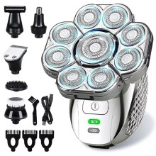 4D Shavers for Bald Men, Upgraded 9 Floating Heads 6-in-1 Rechargeable Waterproof Wet Dry Bald Shavers for Men