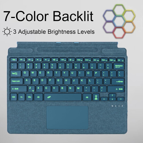 Type Cover for Surface Pro 8/9/10/X/11, Slim Backlit Keyboard (Sapphire) 2