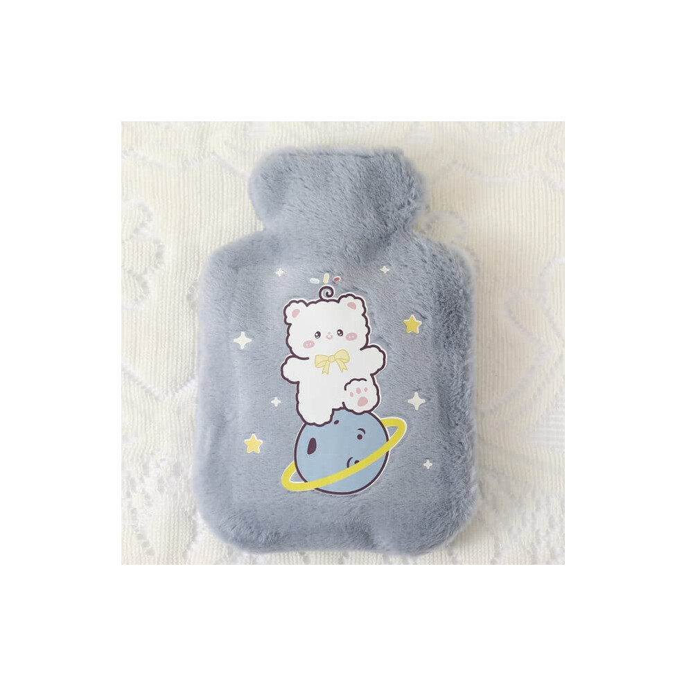 Hot Water Bottle Plush With Shoulder Strap Water Injection Cartoon Rabbit 500ml Portable Hand Warmer BabyBlue Bear