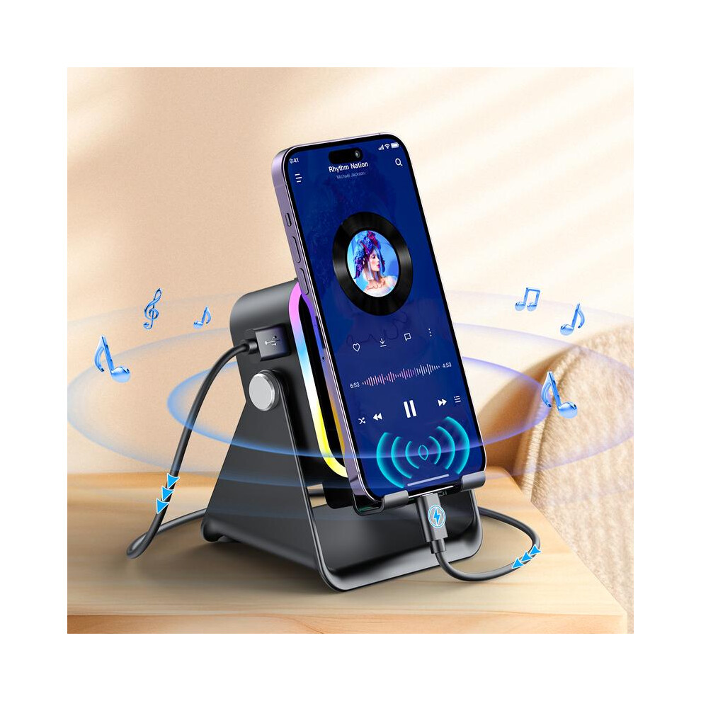 Wireless Induction Audio Speaker Stand, 5In1 Cellphone Holder, 3500Mah Rechargeable Emergency Power Bank,360 Adjustable Mobile Tablet Stand 9075781436691