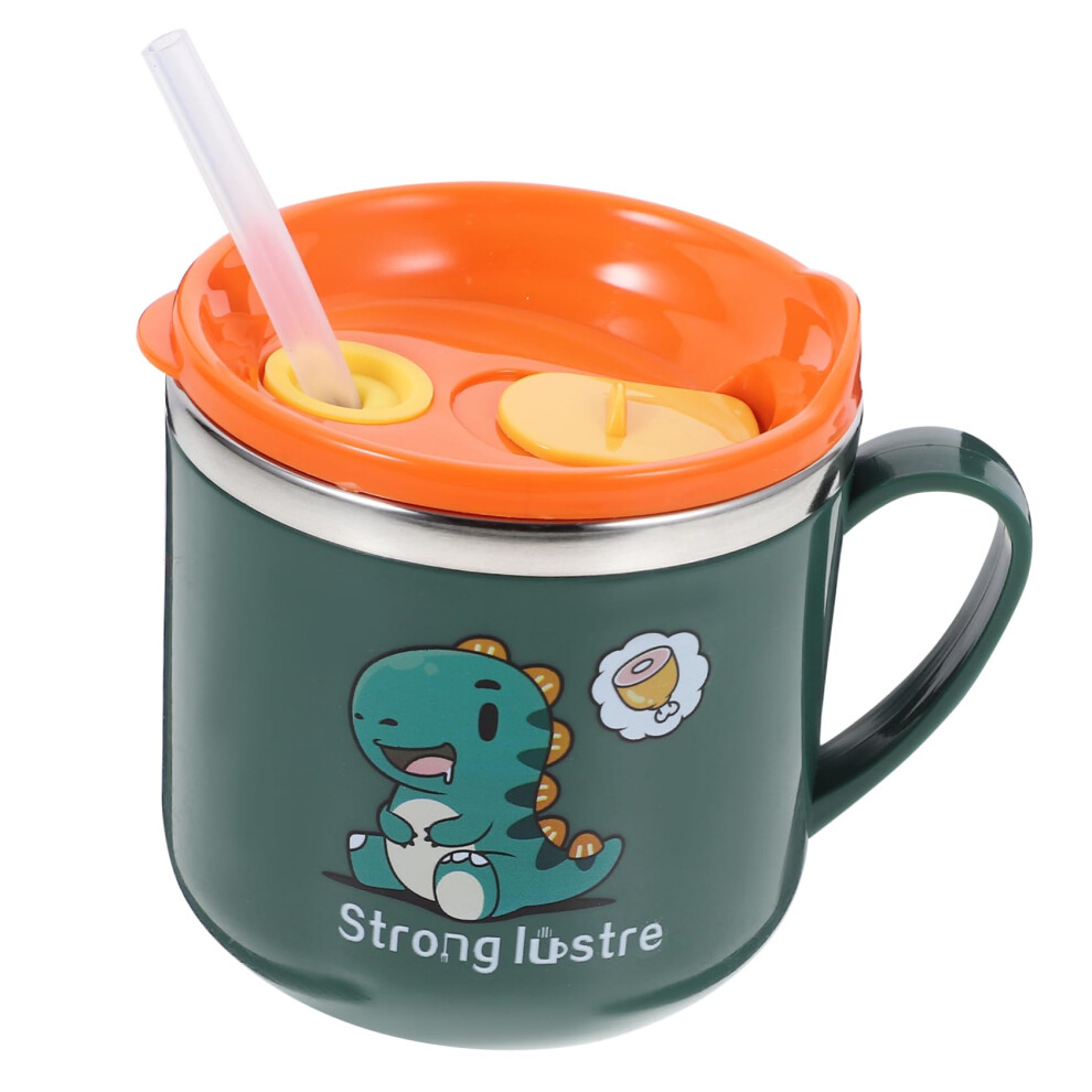 Stainless Steel Straw Cup For Kids Boys And Girls Milk Bottle Dinosaur Design Leakproof BPA