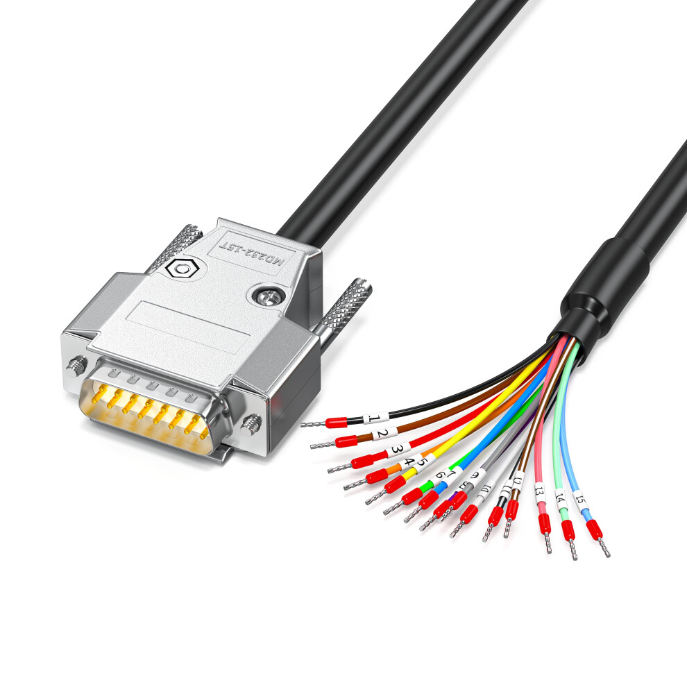 Db15 Male Connector To Bare Wire 3.3Ft 24Awg Rs232/Rs485 15Pin Serial Extension Cable Metal Shell Marker Terminal Blocks 9382693040787