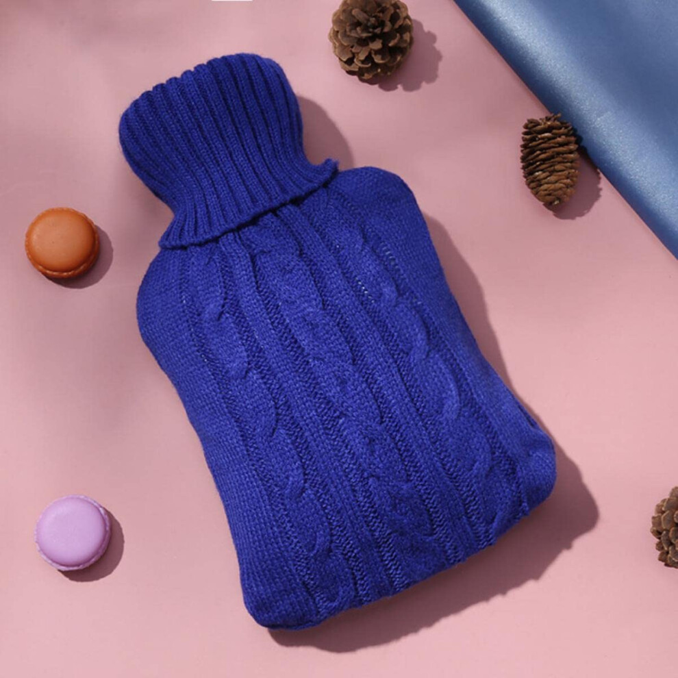 Dark/Blue 2000Ml Hot Water Bottle With Cover Pvc Silicone Hand Warmer Removable Knitted Cover