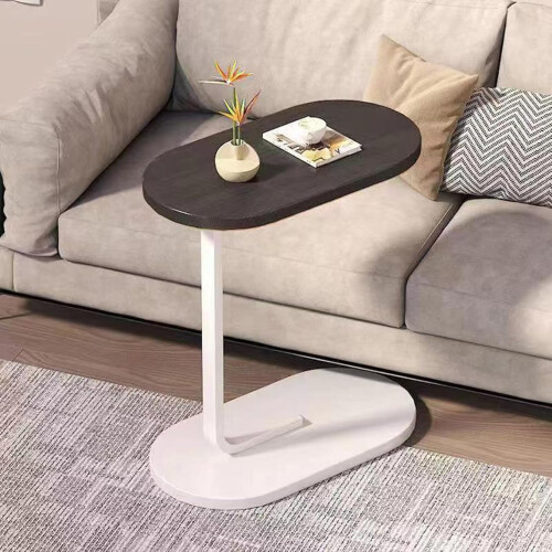 C Shaped End Table, Small Space Side Table For Couch And Bed, Narrow Modern End Table, Black White