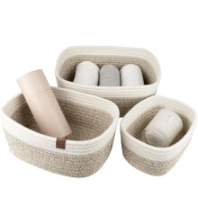 LA JOLIE MUSE Storage Baskets, Cotton Rope Woven Bathroom Storage Basket Set of 3, Small Basket Box Organizer Bins With Handles Whitedesert Pack 3