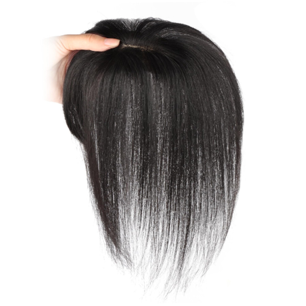 Unisex Black Hair Topper Real Human Hair Clipin Bangs 360 Degree 3D Coverage For Women Thinning Hair Natural