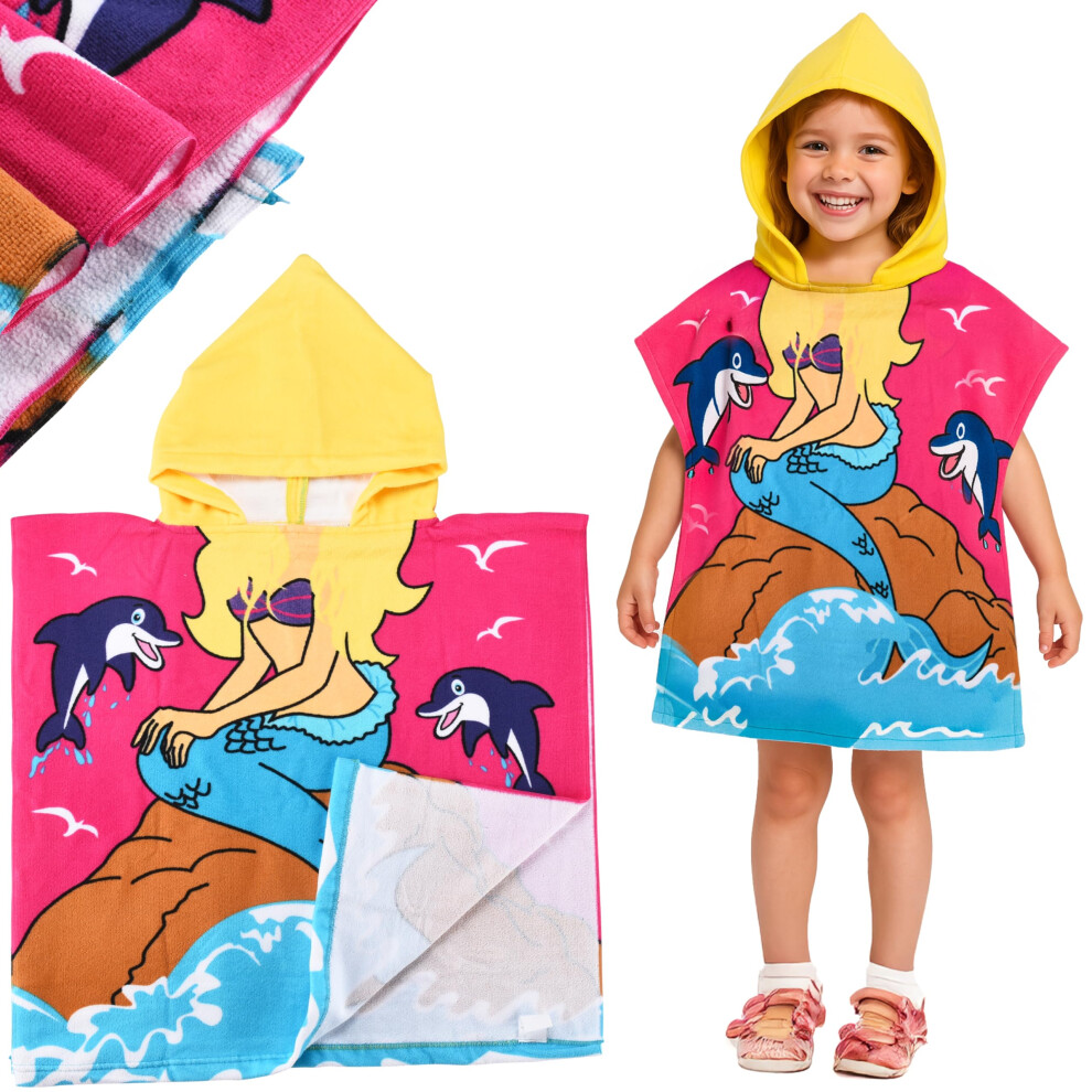 Mermaid Kids Beach Cover Up Swimming Towel  Poncho Hooded Swim Towels