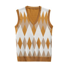 Men's Argyle Pullover Plaid Knitted Streetwear , Autumn Winter Warm VNeck, Preppy Sweater Vest Yellow XXL