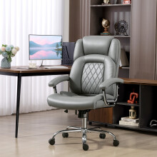HOMCOM Office Chair 180kg, High Back Desk Chair with Spring Cushion, Grey
