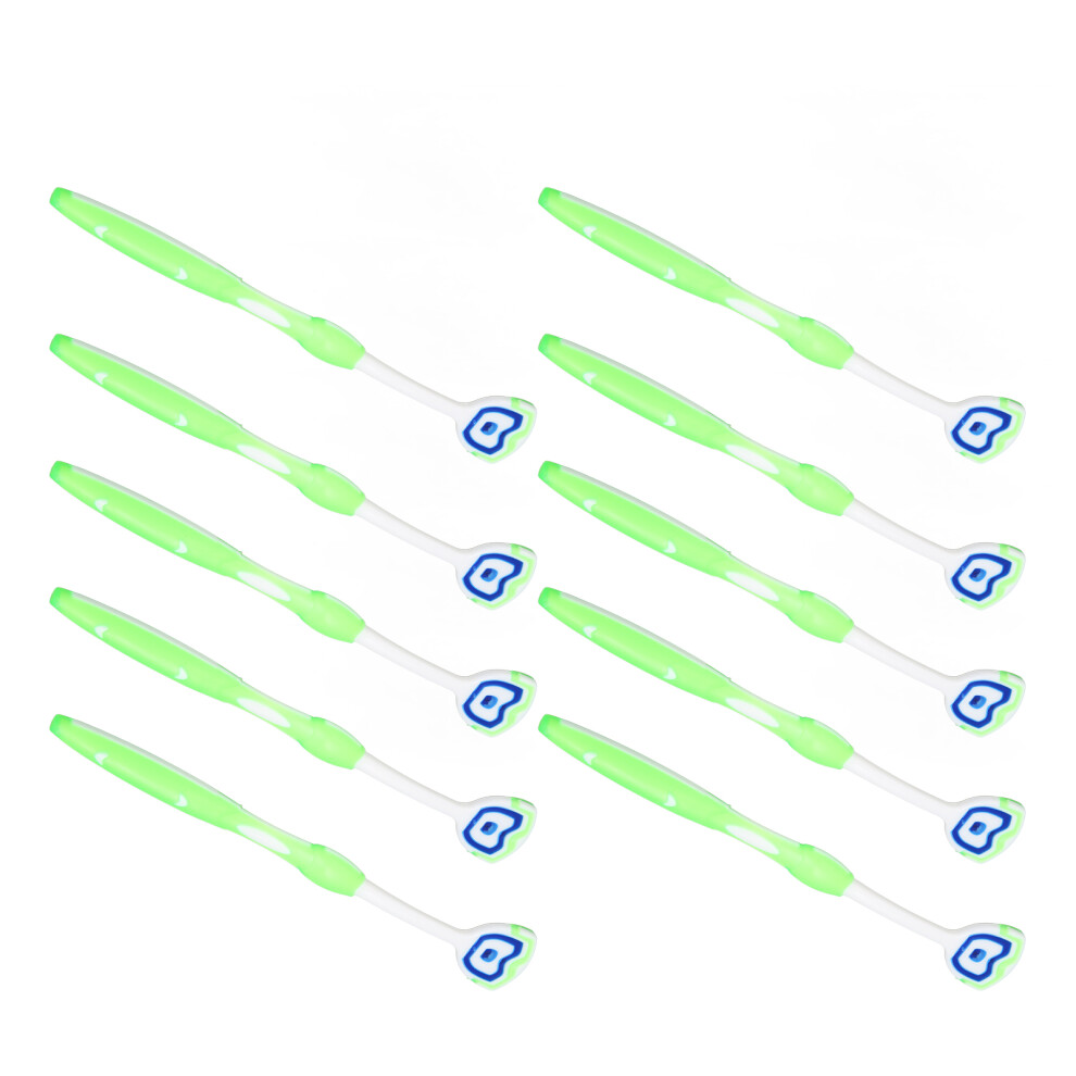 Green 10Pcs Silicone Tongue Scraper For Fresh Breath And Oral Hygiene