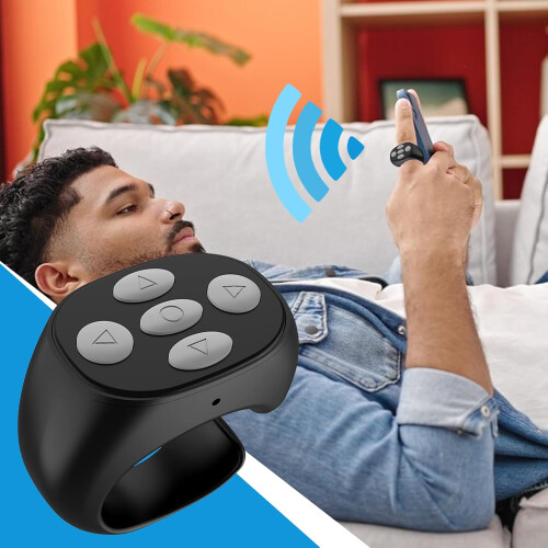 Wireless Scrolling Ring with Camera Remote Shutter, Portable Smart Scroller for Video Watching and E-Book Reading, Black 1