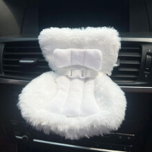 Cute White Plush Doll Car Seat Decoration with Adjustable Straps for Travel and Home