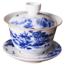 Chinese Tea Cup with Lid and Saucer, Blue and White Porcelain, HeatResistant for Tea Ceremony