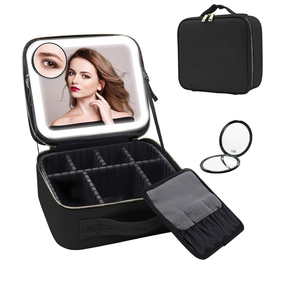 Travel Makeup Bag with LED Mirror, 3 Colors Mode, Waterproof Vanity Case for Travel, Daily Use