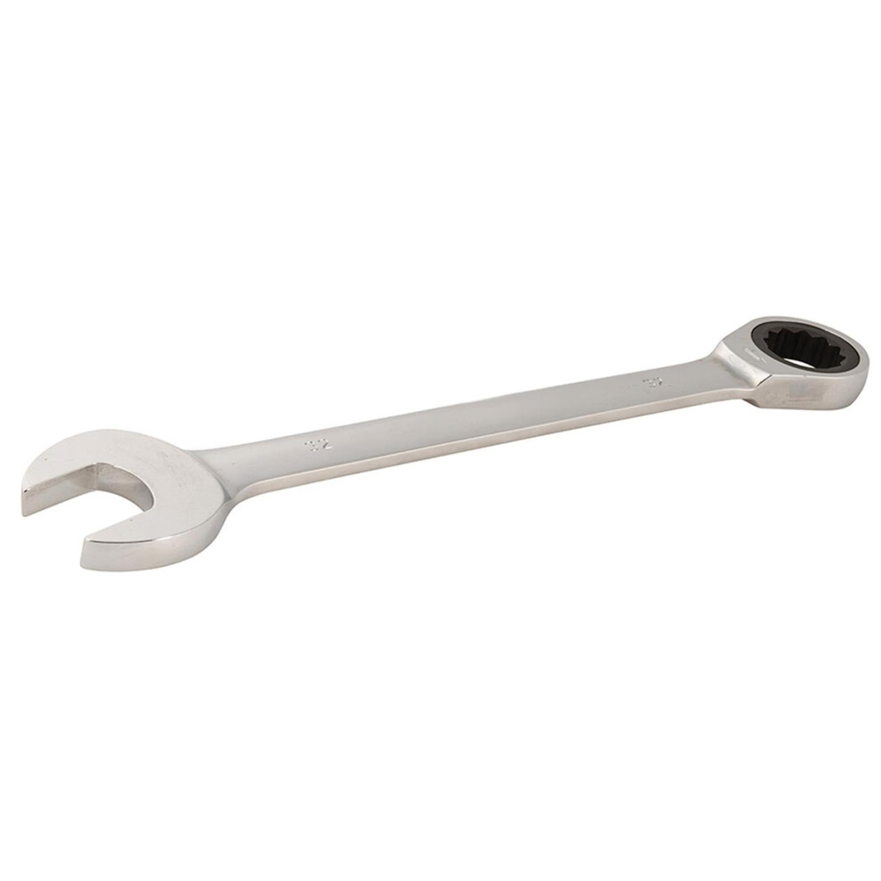 32Mm Combination Ratchet Spanner Â Metric Ratcheting Wrench, Fixed Head, Chrome Vanadium Polished Steel, Open End And Ring Gear Wrench 9382693924155
