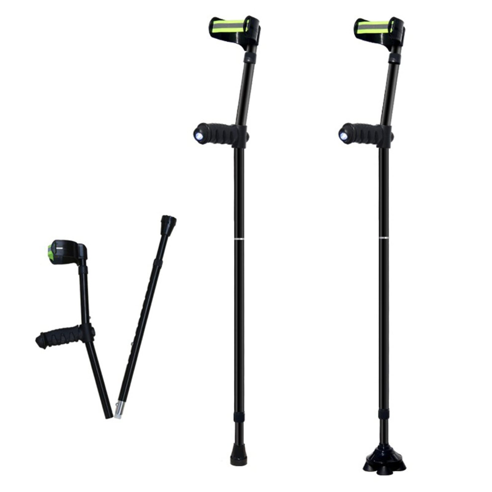 Black Forearm Crutches Folding Aluminum Adjustable Height, Elbow Straps, Pair For Walking, Adults Or Youth, 150196 Cm