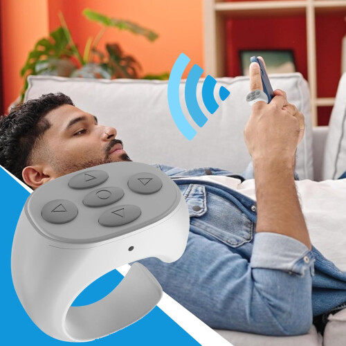 Scrolling Ring Camera Shutter Remote - Portable Smart Scroller Ring for Social Media Videos and E-Book Reading, White 1