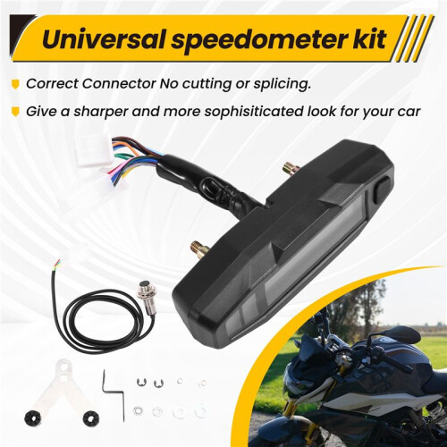 Motorcycle Modified Universal LCD Speedometer Tachometer + Induction Wire Magnet + Instrument Large Bracket 2
