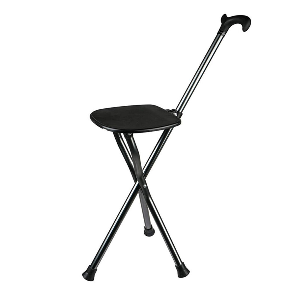 Folding Cane Stool Chair With LED, Lightweight Adjustable Height Travel Crutch, Outdoor Rest Stool For Seniors