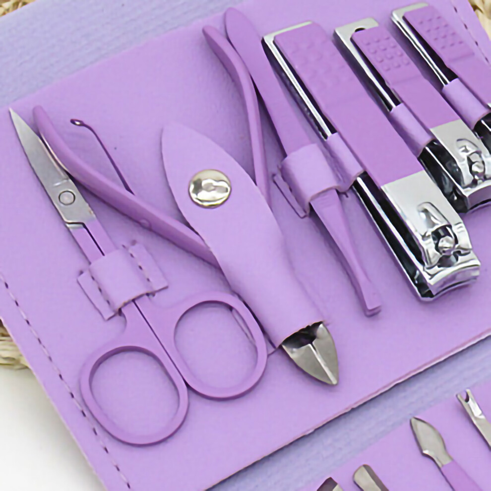 Purple 16Pcs Steel Nail Clippers Set, Manicure & Pedicure Grooming Kit