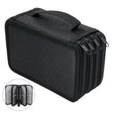 Pencil Holder Organizer Case for Students - 72 Slots, 4-Layer Pen Pouch Bag for Art, Office, Travel - Black