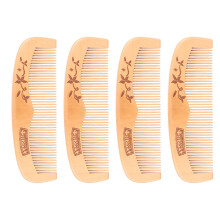 4 Stück Pfirsichholz Haarbürsten-Set, mit graviertem Muster, 17 cm, anti-statisch & Massagefunktion