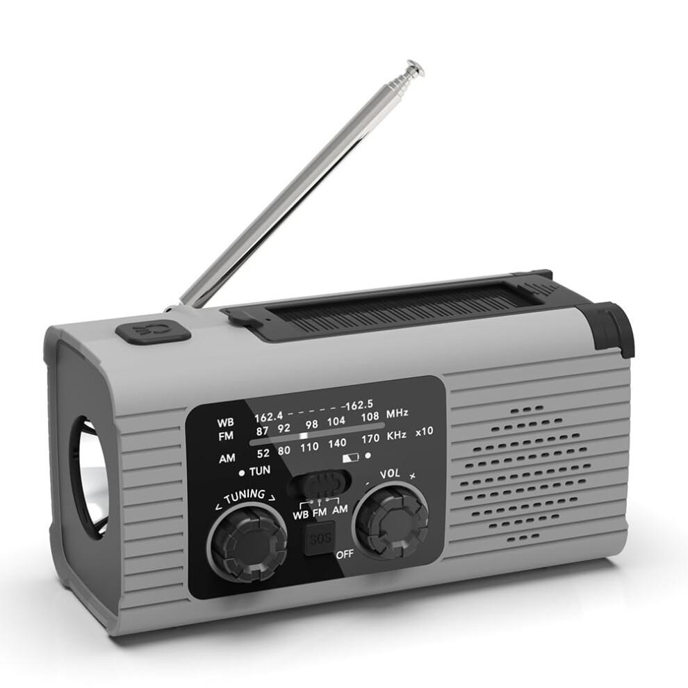 Emergency Weather Radio With Solar And Hand Crank, Am/Fm Noaa Alerts, 4000Mah Power Bank, Ref: 4589 Gray 9187378436912