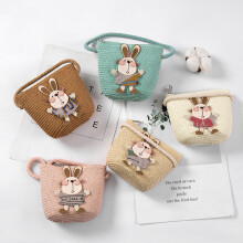 Borsa a tracolla estiva per bambini con coniglio cartone, in paglia, 12*13,5 cm, stile coreano resistente