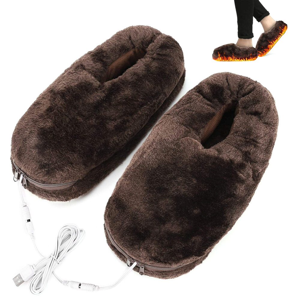Black/Brown Usb Heated Slippers For Men And Womenâ, Cozy Warming Shoes
