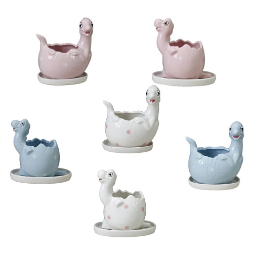 Cute Dinosaur Ceramic Succulent-Pink Laying dinosaur eggs 1