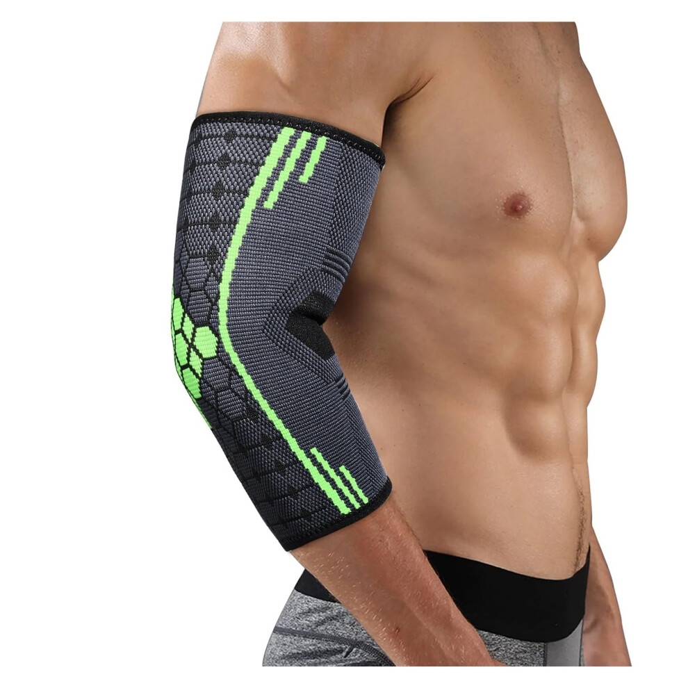 Green Sports Elbow Pads 1 Piece Compression Elbow Sleeve Elastic Arm Brace For Men Women Basketball Volleyball Fitness L