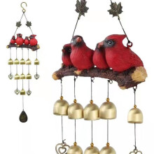 Garden Bird Multi-Bells Wind Chimes for-Red bird of happiness