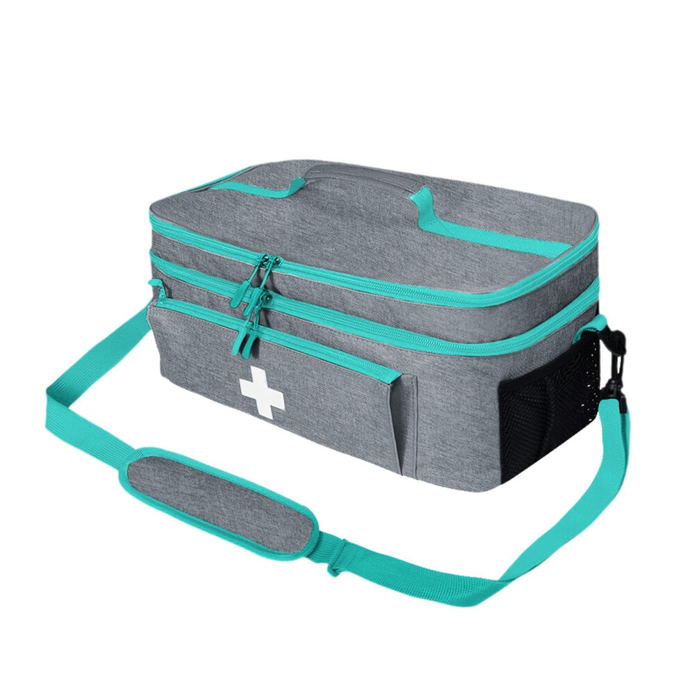 First Aid Bag Double Layer Medication Organizer Pouch For Gym Office Camping Gray